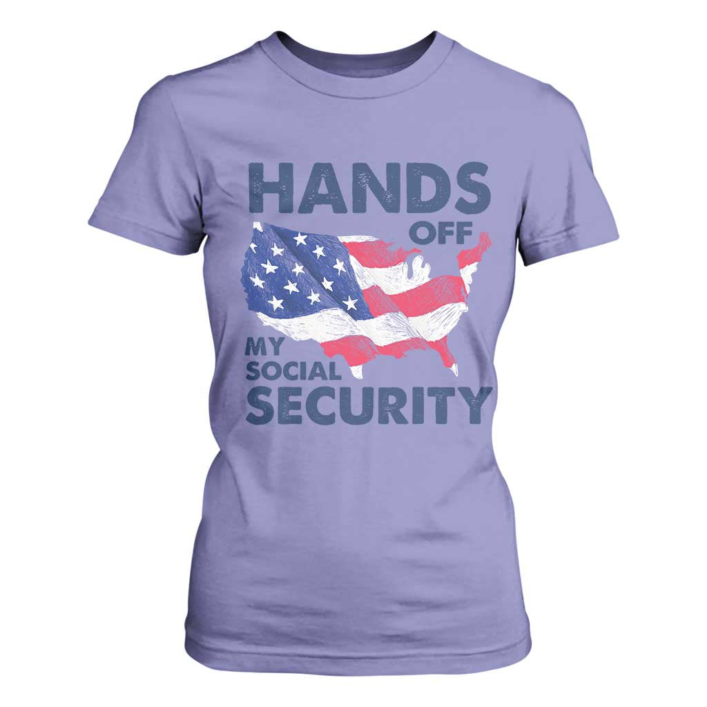 Hands Off My Social Security T Shirt For Women Patriotic USA Retirement Protection American Flag TS02 Violet Print Your Wear