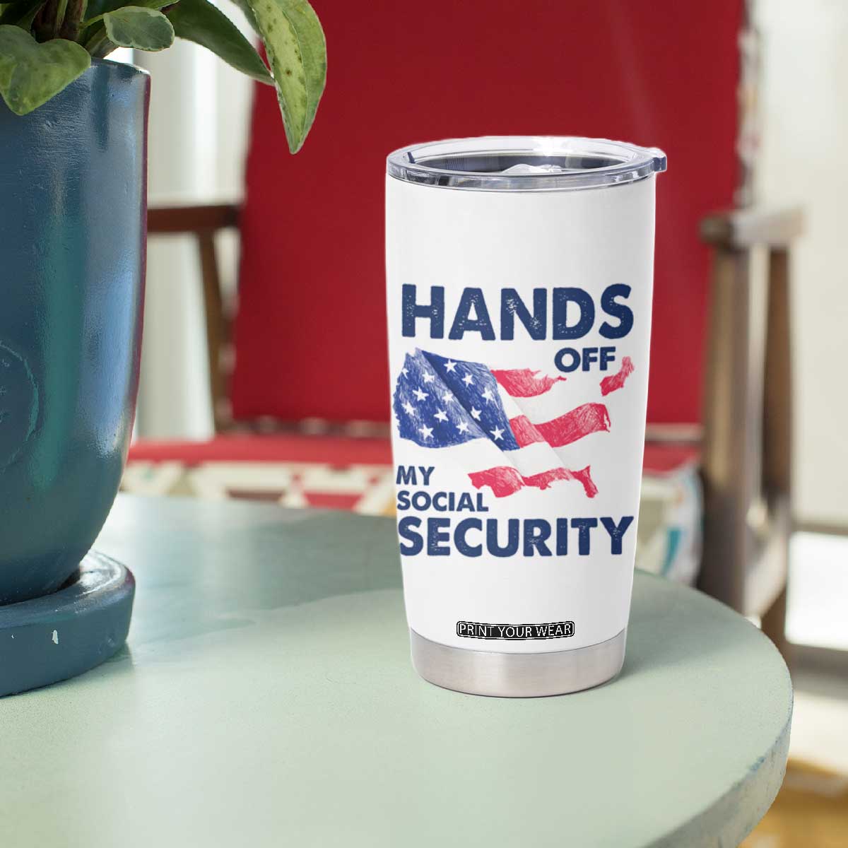 Hands Off My Social Security Tumbler Cup Patriotic USA Retirement Protection American Flag TS02 Print Your Wear