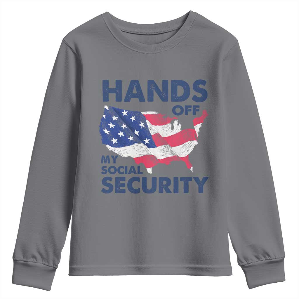 Hands Off My Social Security Youth Sweatshirt Patriotic USA Retirement Protection American Flag TS02 Charcoal Print Your Wear