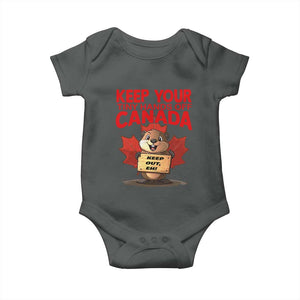 Keep Your Tiny Hands Off Canada Baby Onesie Not For Sale Canadian Maple Leaf Beaver TS02 Dark Heather Print Your Wear