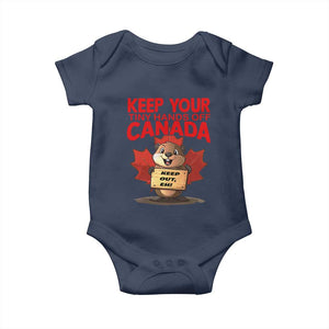 Keep Your Tiny Hands Off Canada Baby Onesie Not For Sale Canadian Maple Leaf Beaver TS02 Navy Print Your Wear