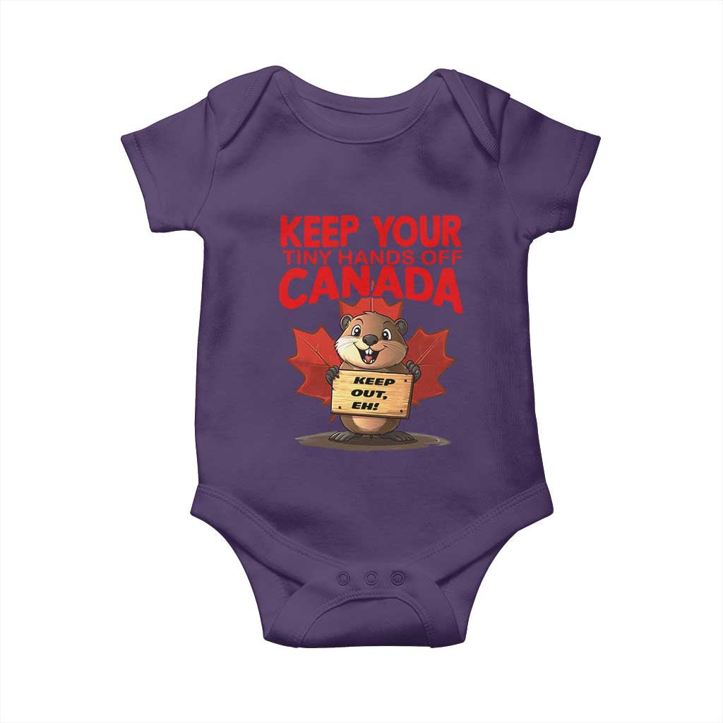 Keep Your Tiny Hands Off Canada Baby Onesie Not For Sale Canadian Maple Leaf Beaver TS02 Purple Print Your Wear