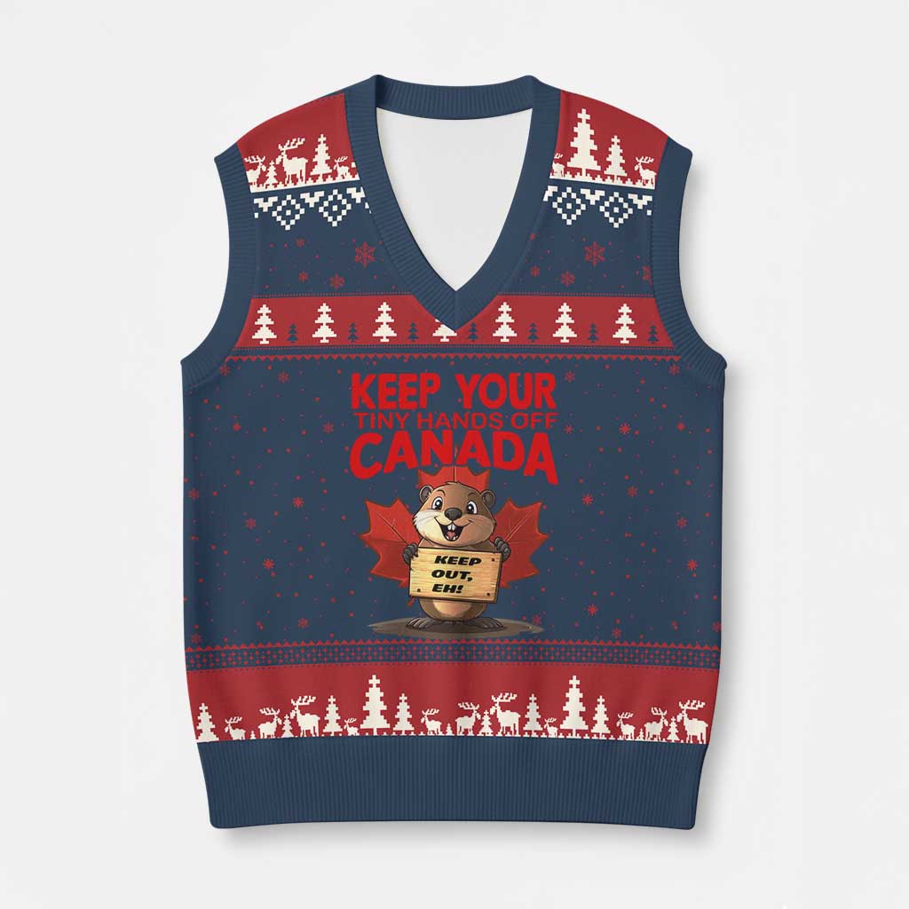 Keep Your Tiny Hands Off Canada V-Neck Knit Sweater Vest Not For Sale Canadian Maple Leaf Beaver TS02 Navy Red Print Your Wear