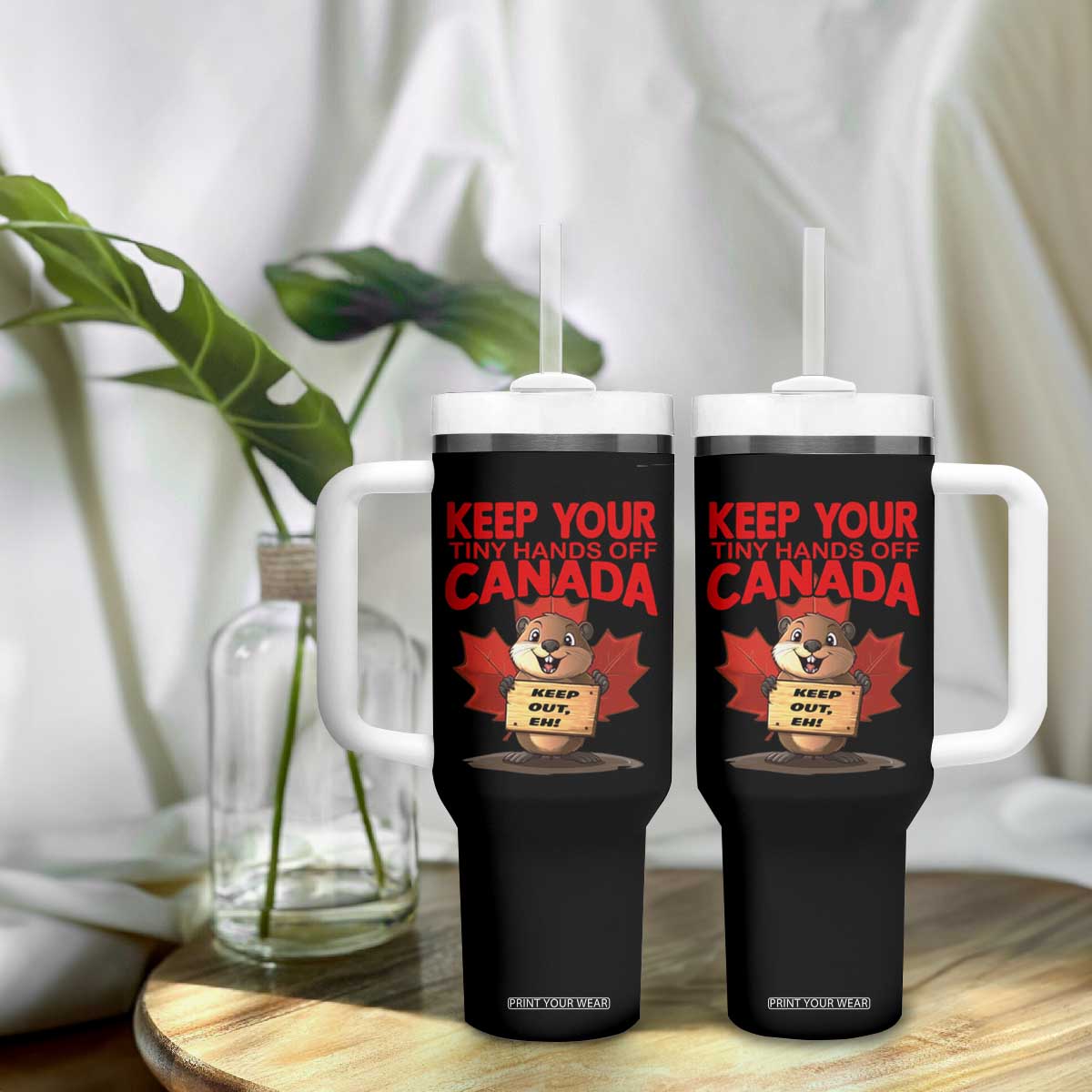 Keep Your Tiny Hands Off Canada Tumbler With Handle Not For Sale Canadian Maple Leaf Beaver TS02 Print Your Wear