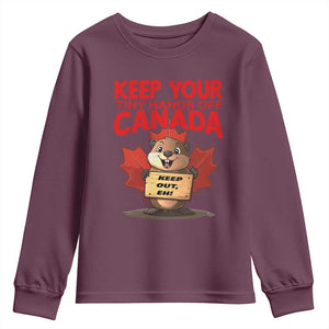 Keep Your Tiny Hands Off Canada Youth Sweatshirt Not For Sale Canadian Maple Leaf Beaver TS02 Maroon Print Your Wear