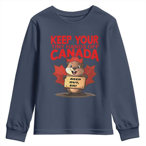 Keep Your Tiny Hands Off Canada Youth Sweatshirt Not For Sale Canadian Maple Leaf Beaver TS02 Navy Print Your Wear