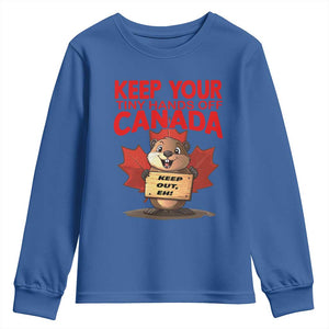 Keep Your Tiny Hands Off Canada Youth Sweatshirt Not For Sale Canadian Maple Leaf Beaver TS02 Royal Blue Print Your Wear