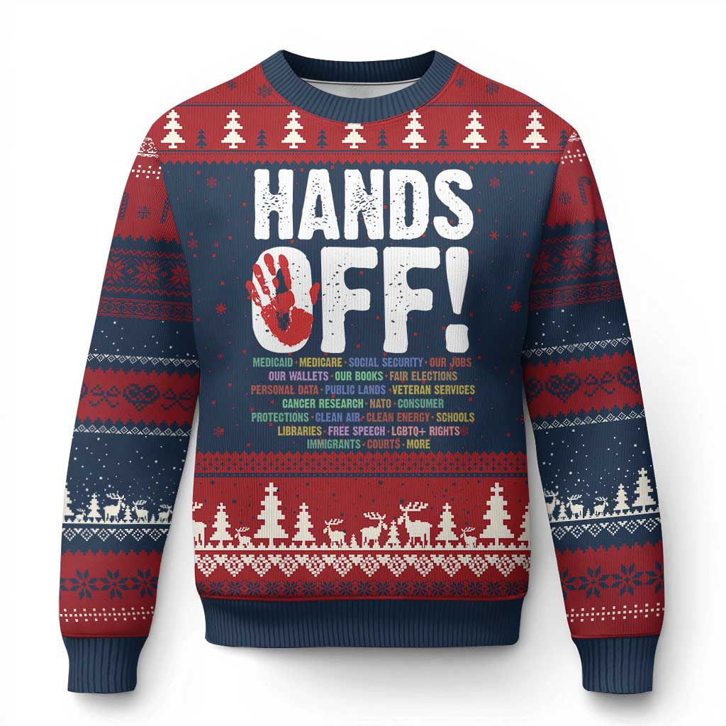Resist Hands Off Ugly Christmas Sweater Protect USA American We The People TS02 Navy Red Print Your Wear