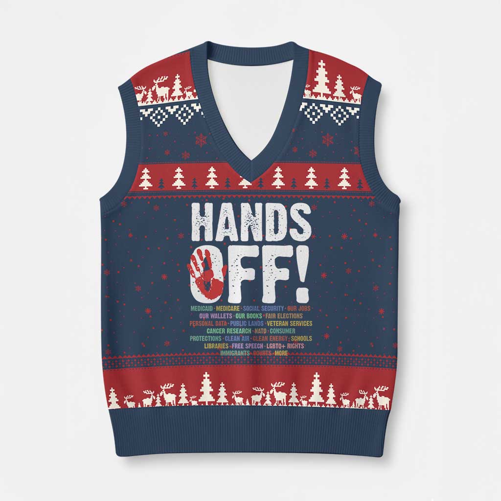 Resist Hands Off V-Neck Knit Sweater Vest Protect USA American We The People TS02 Navy Red Print Your Wear