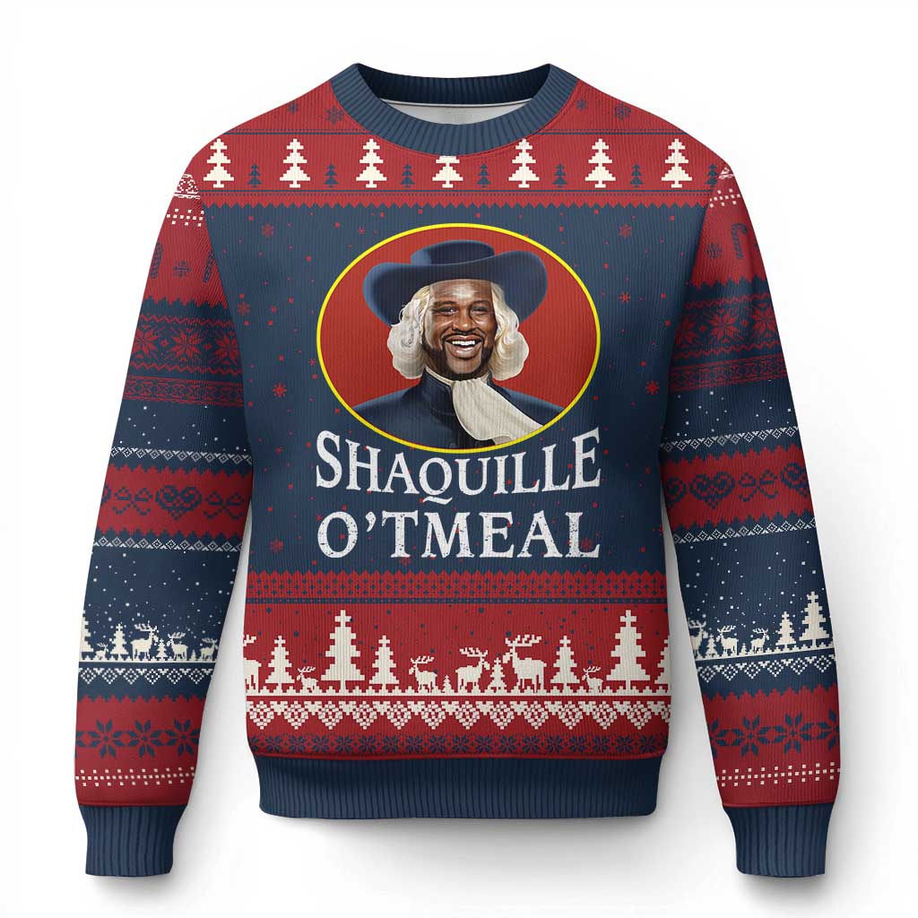 Funny Shaquille Oatmeal Ugly Christmas Sweater Shaq O'neal Meme Cereal Parody TS02 Navy Red Print Your Wear