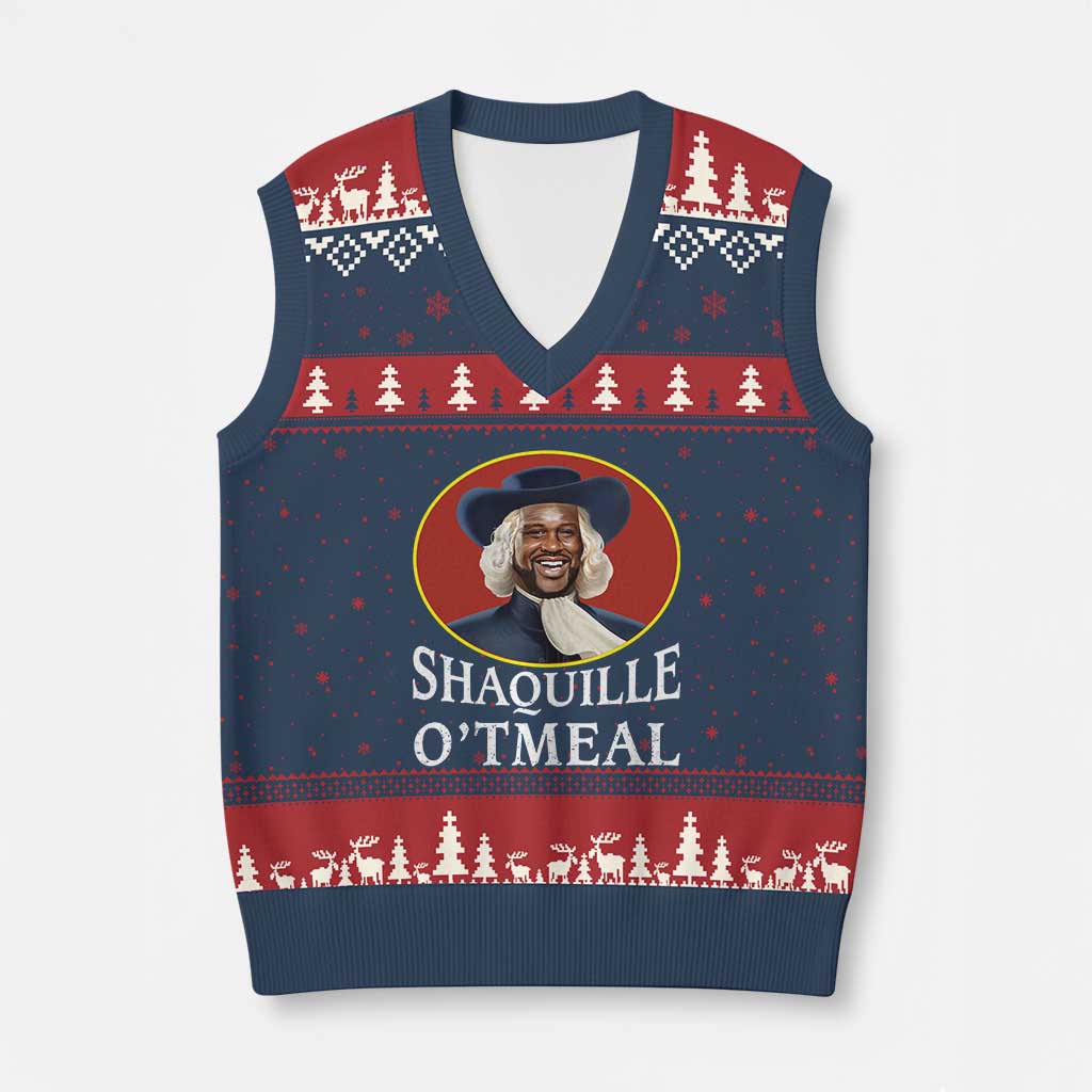 Funny Shaquille Oatmeal V-Neck Knit Sweater Vest Shaq O'neal Meme Cereal Parody TS02 Navy Red Print Your Wear