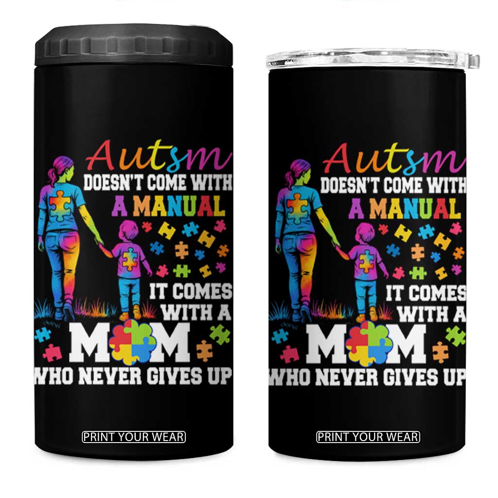 Autism Mom 4 in 1 Can Cooler Tumbler Who Never Gives Up Family Support Autistic TS02 One Size: 16 oz Black Print Your Wear