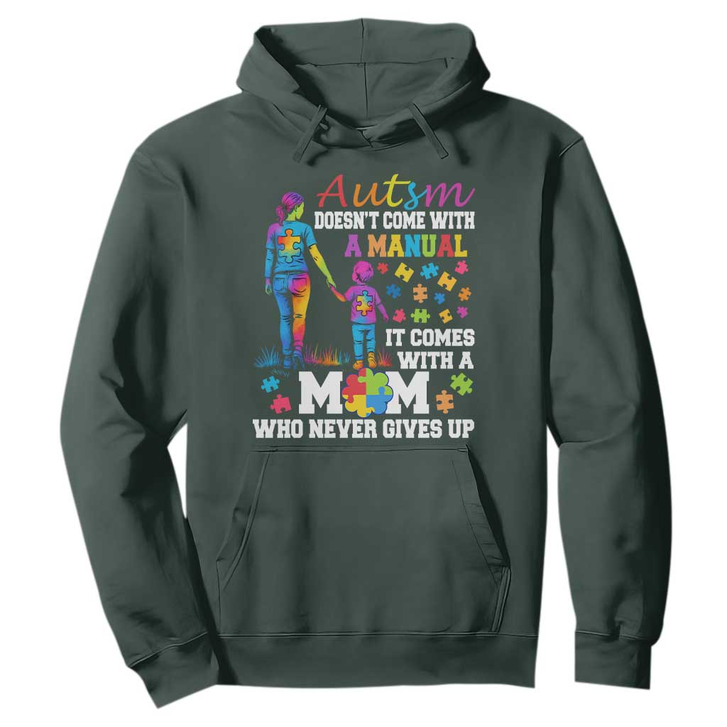 Autism Mom Hoodie Who Never Gives Up Family Support Autistic TS02 Dark Forest Green Print Your Wear