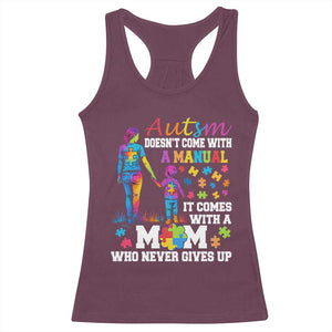 Autism Mom Racerback Tank Top Who Never Gives Up Family Support Autistic TS02 Maroon Print Your Wear