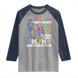 Autism Mom Raglan Shirt Who Never Gives Up Family Support Autistic TS02 Sport Gray Navy Print Your Wear