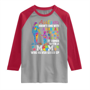 Autism Mom Raglan Shirt Who Never Gives Up Family Support Autistic TS02 Sport Gray Red Print Your Wear