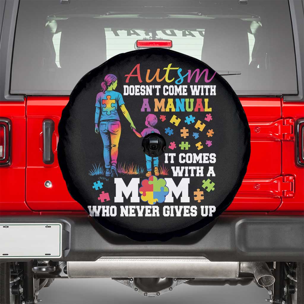 Autism Mom Spare Tire Cover Who Never Gives Up Family Support Autistic TS02 Black Print Your Wear