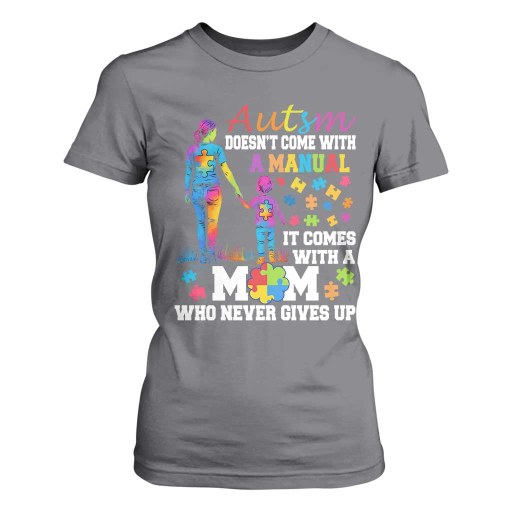 Autism Mom T Shirt For Women Who Never Gives Up Family Support Autistic TS02 Charcoal Print Your Wear