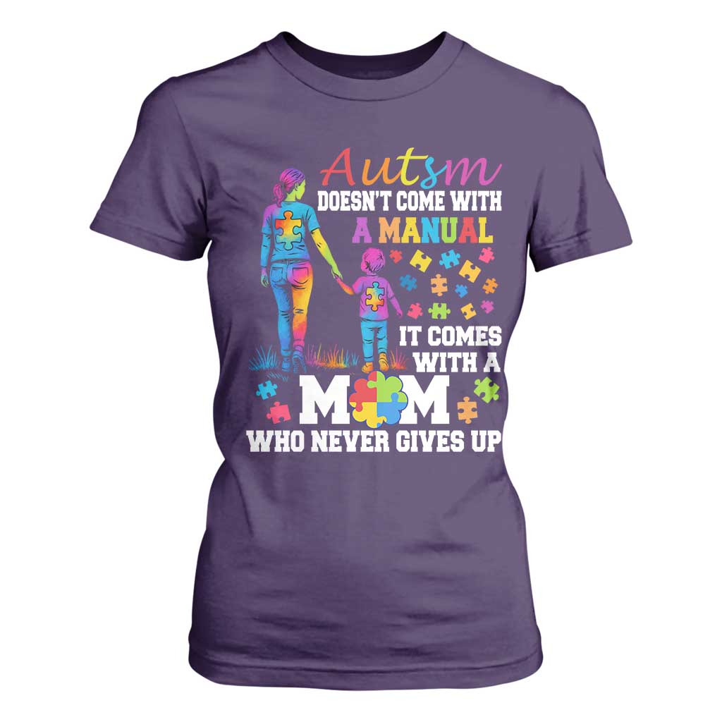Autism Mom T Shirt For Women Who Never Gives Up Family Support Autistic TS02 Purple Print Your Wear