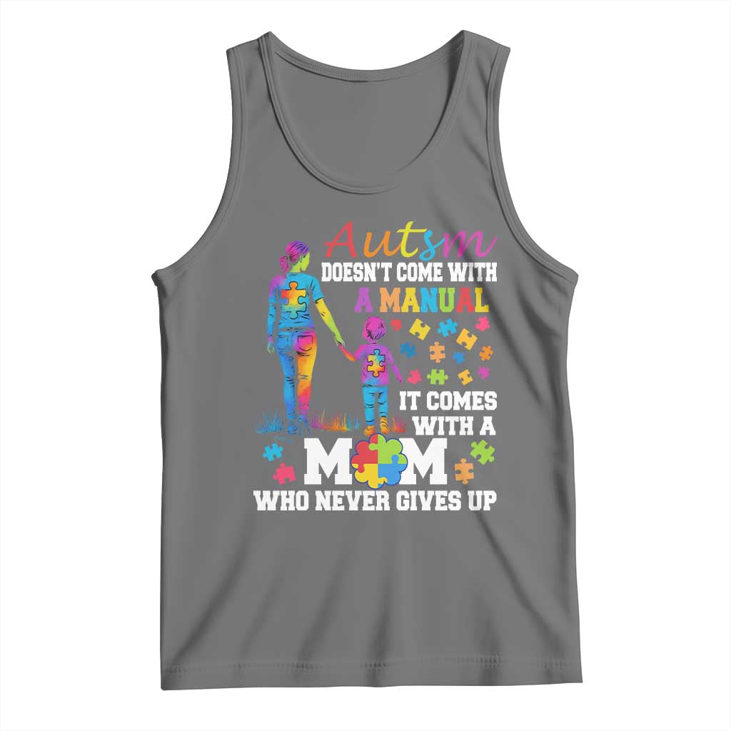 Autism Mom Tank Top Who Never Gives Up Family Support Autistic TS02 Black Heather Print Your Wear
