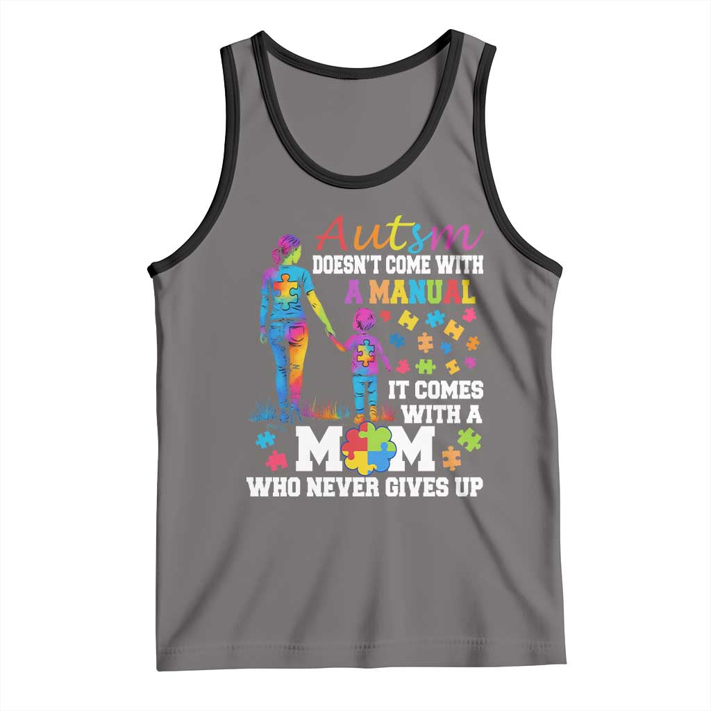 Autism Mom Tank Top Who Never Gives Up Family Support Autistic TS02 Deep Heather Black Print Your Wear