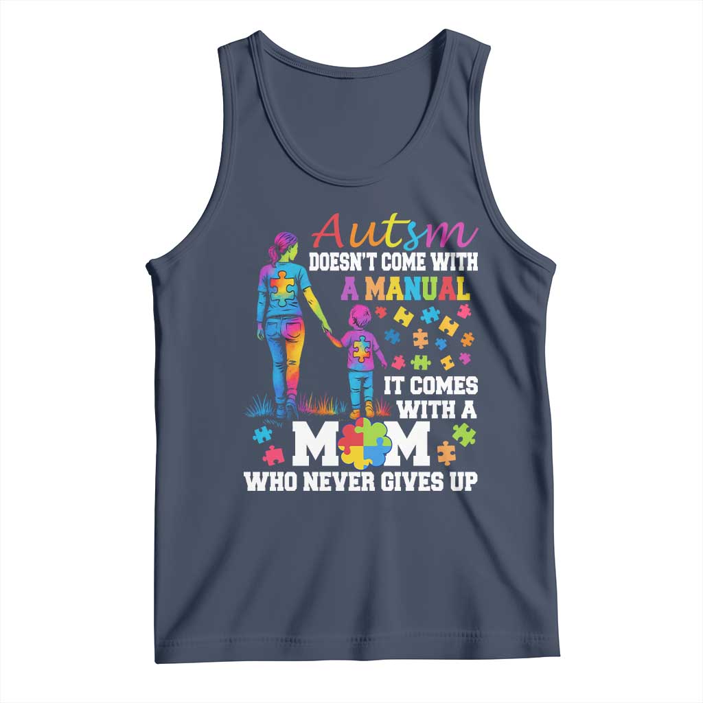 Autism Mom Tank Top Who Never Gives Up Family Support Autistic TS02 Navy Print Your Wear