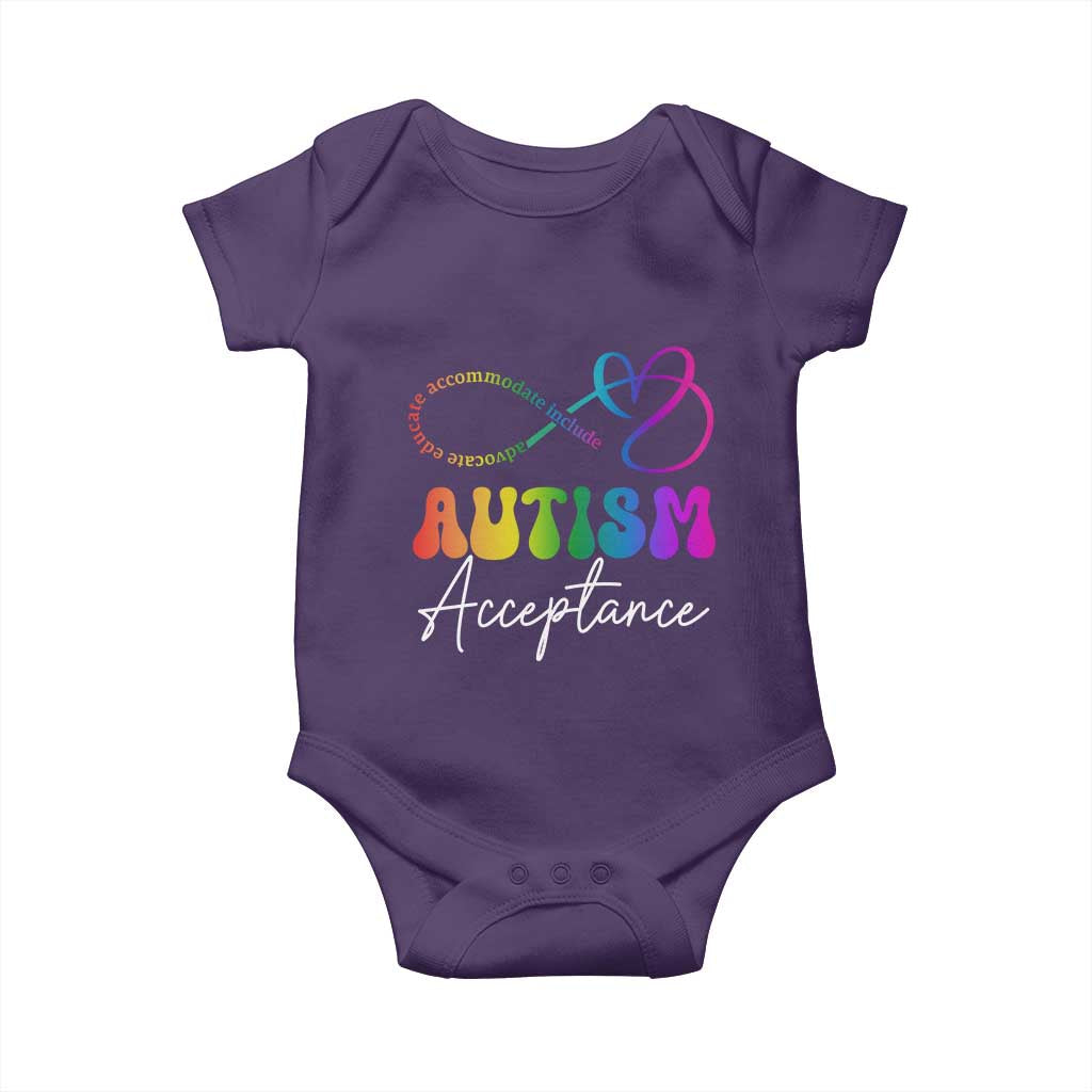 Autism Acceptance Baby Onesie Advocate Educate Accomodate Include Rainbow Infinity Symbol TS02 Purple Print Your Wear