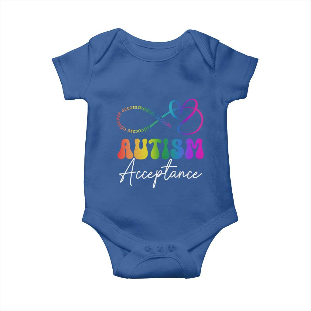 Autism Acceptance Baby Onesie Advocate Educate Accomodate Include Rainbow Infinity Symbol TS02 Royal Blue Print Your Wear