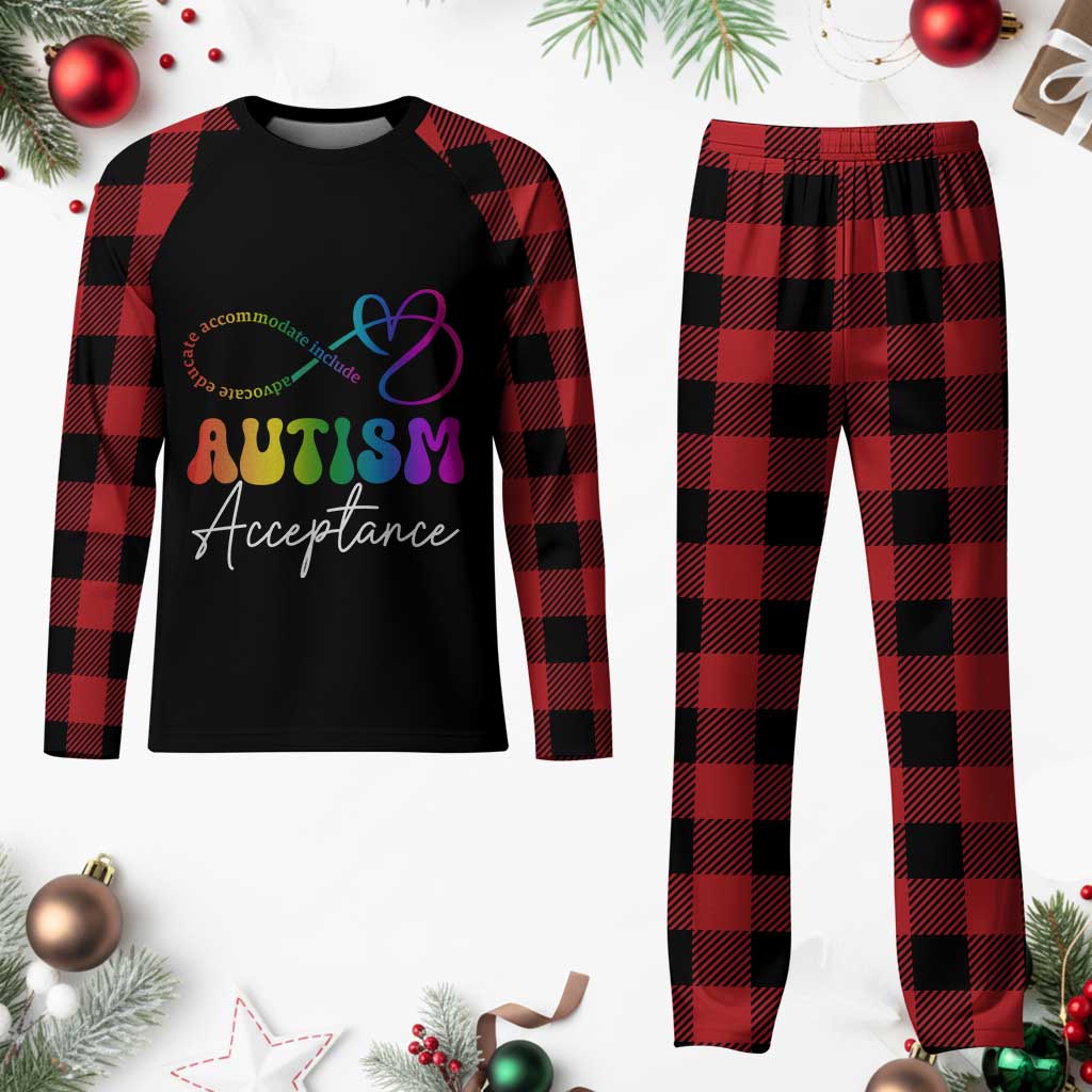 Autism Acceptance Plaid Pajama Set Advocate Educate Accomodate Include Rainbow Infinity Symbol TS02 Buffalo Plaid Print Your Wear