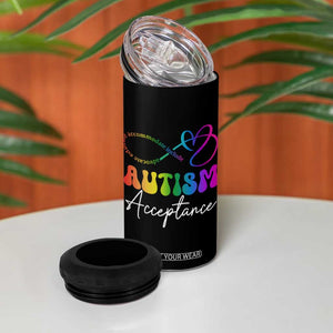 Autism Acceptance 4 in 1 Can Cooler Tumbler Advocate Educate Accomodate Include Rainbow Infinity Symbol TS02 Print Your Wear