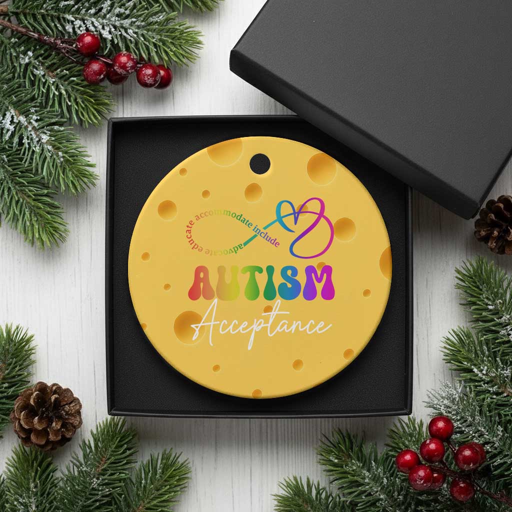 Autism Acceptance Ceramic Ornament Advocate Educate Accomodate Include Rainbow Infinity Symbol TS02 1pc Yellow Cheese Print Your Wear