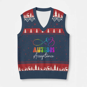Autism Acceptance V-Neck Knit Sweater Vest Advocate Educate Accomodate Include Rainbow Infinity Symbol TS02 Navy Red Print Your Wear