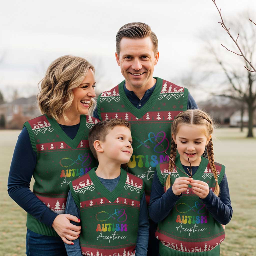 Autism Acceptance V-Neck Knit Sweater Vest Advocate Educate Accomodate Include Rainbow Infinity Symbol TS02 Red Green Print Your Wear
