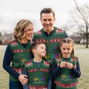 Autism Acceptance V-Neck Knit Sweater Vest Advocate Educate Accomodate Include Rainbow Infinity Symbol TS02 Red Green Print Your Wear