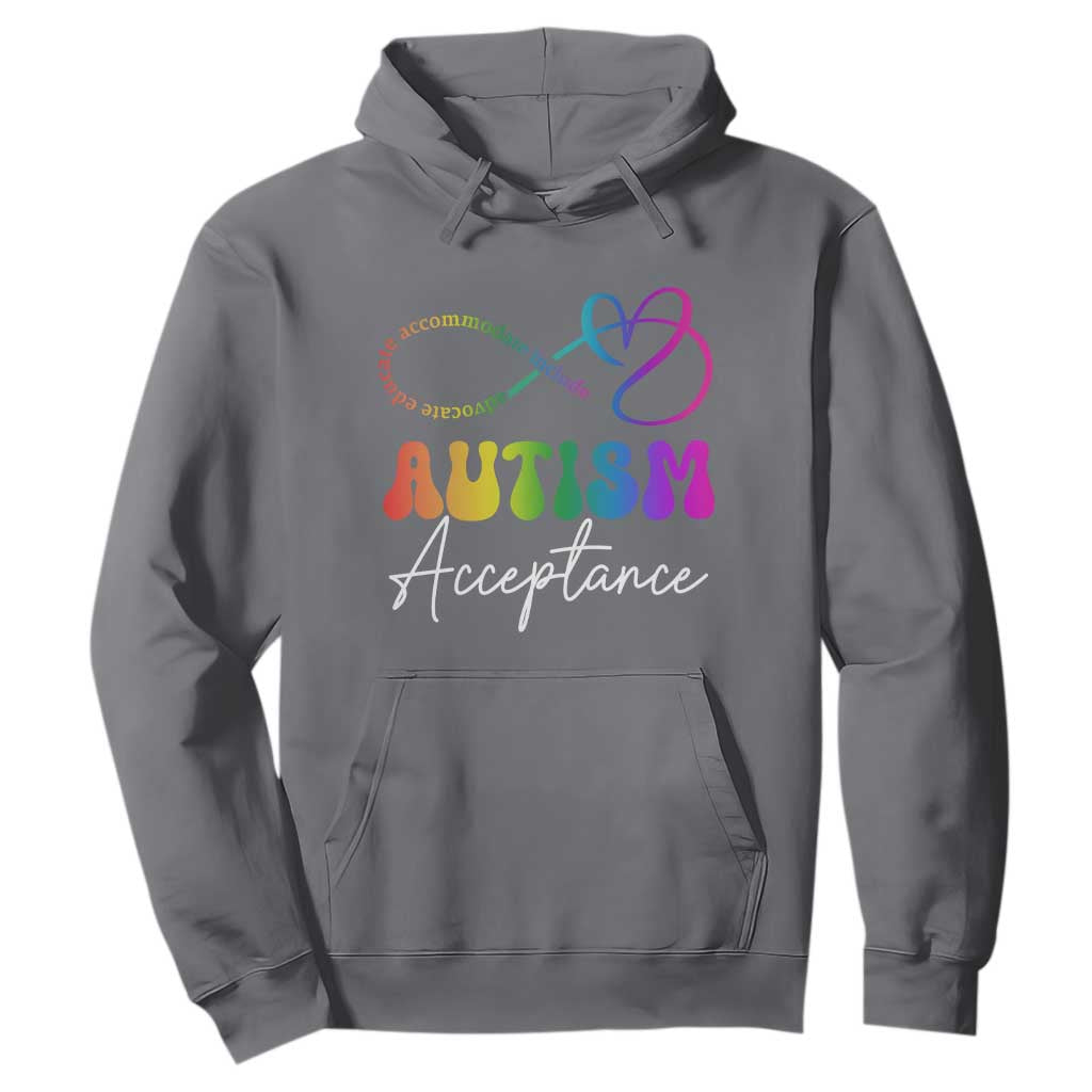 Autism Acceptance Hoodie Advocate Educate Accomodate Include Rainbow Infinity Symbol TS02 Charcoal Print Your Wear