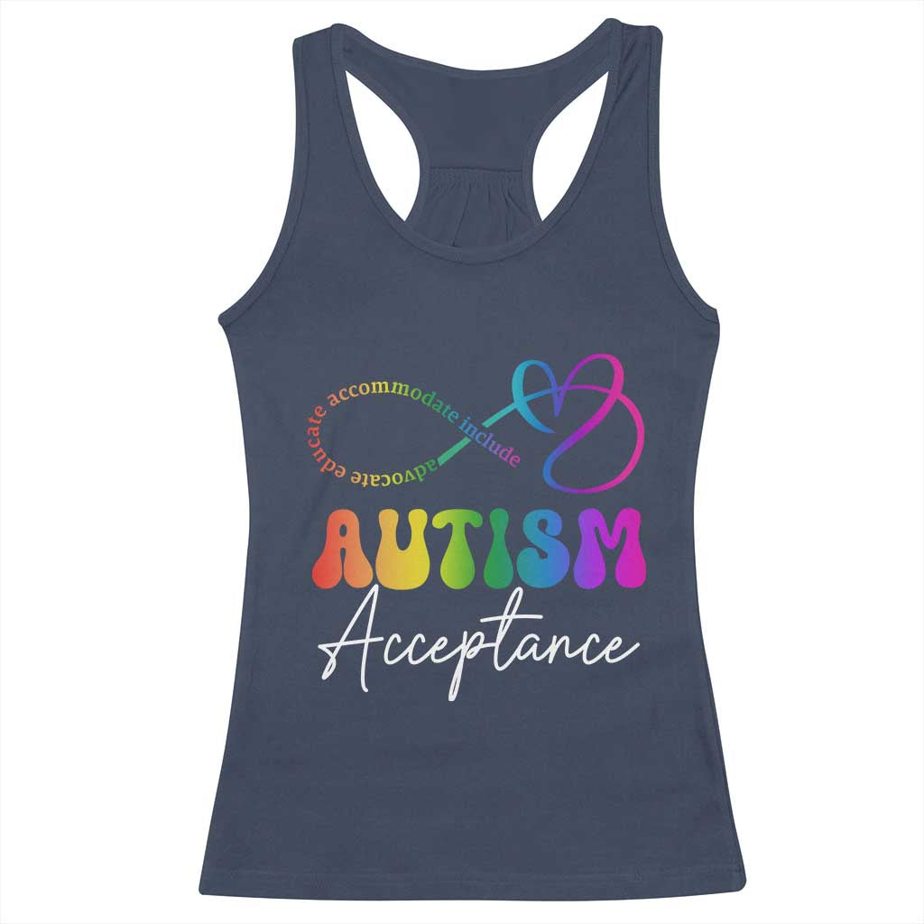 Autism Acceptance Racerback Tank Top Advocate Educate Accomodate Include Rainbow Infinity Symbol TS02 Navy Print Your Wear