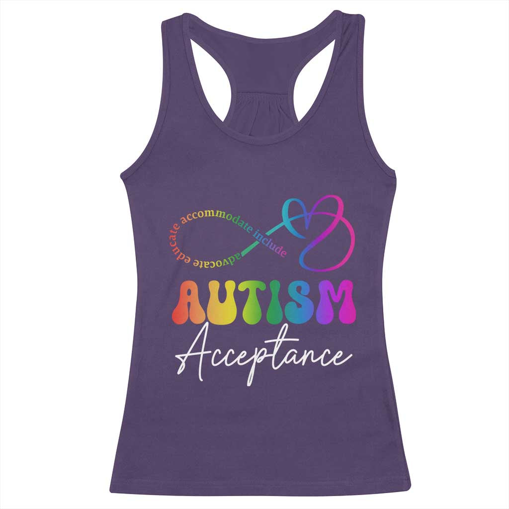 Autism Acceptance Racerback Tank Top Advocate Educate Accomodate Include Rainbow Infinity Symbol TS02 Purple Print Your Wear
