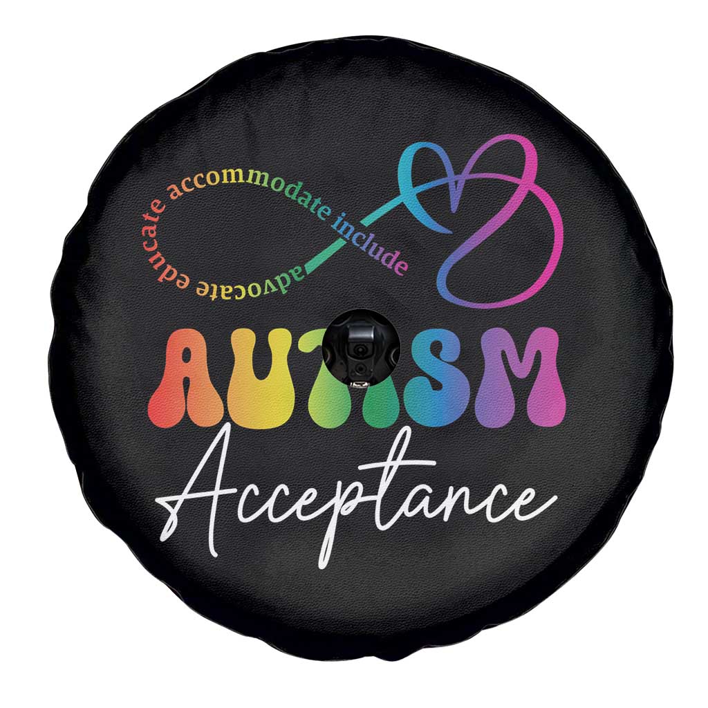 Autism Acceptance Spare Tire Cover Advocate Educate Accomodate Include Rainbow Infinity Symbol TS02 Print Your Wear