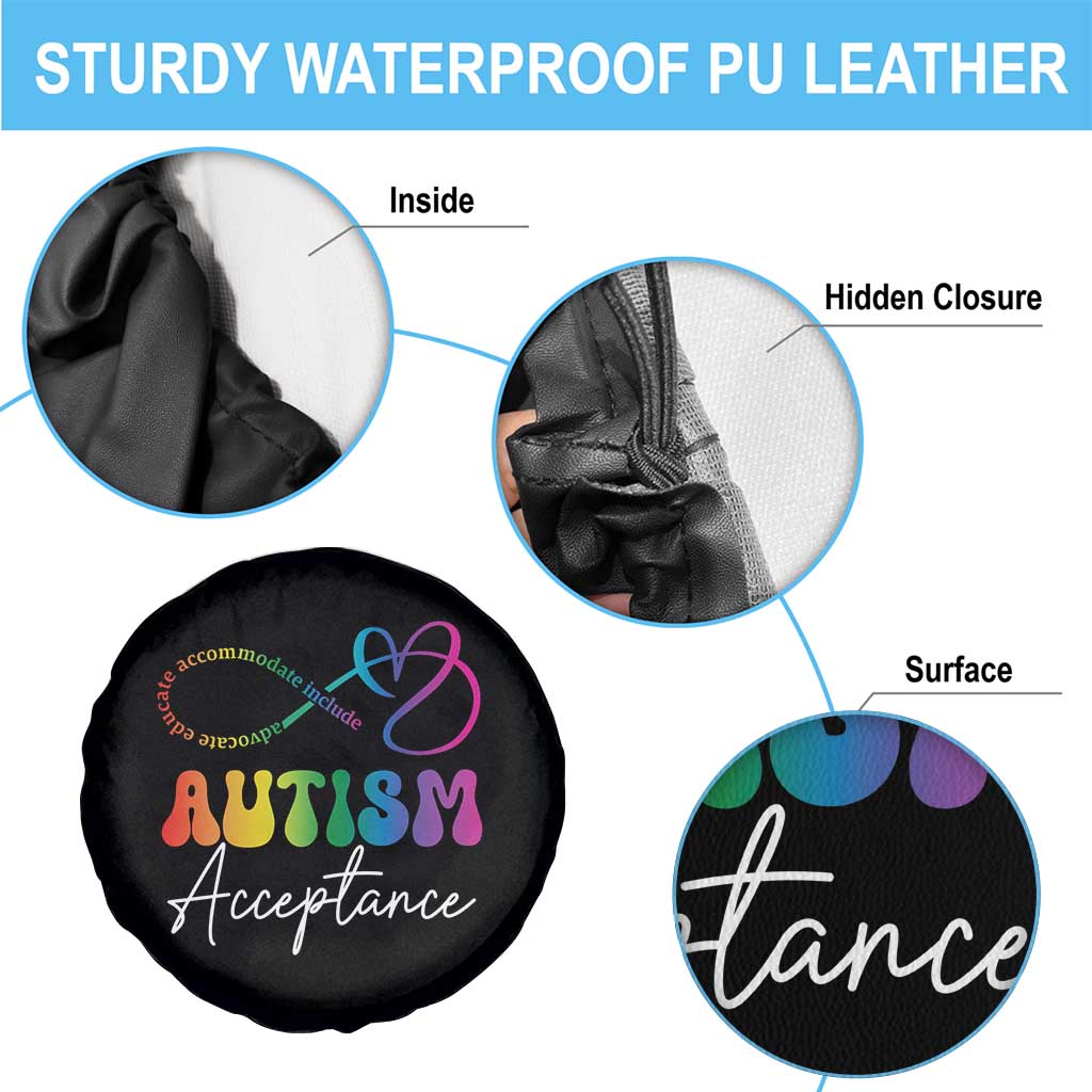 Autism Acceptance Spare Tire Cover Advocate Educate Accomodate Include Rainbow Infinity Symbol TS02 Print Your Wear