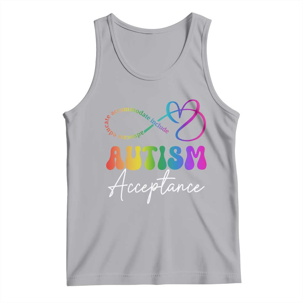 Autism Acceptance Tank Top Advocate Educate Accomodate Include Rainbow Infinity Symbol TS02 Athletic Heather Print Your Wear