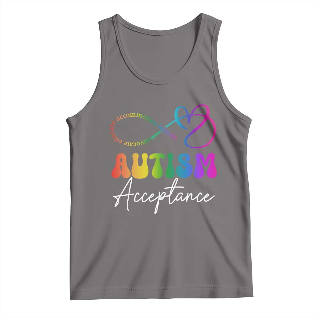 Autism Acceptance Tank Top Advocate Educate Accomodate Include Rainbow Infinity Symbol TS02 Deep Heather Print Your Wear
