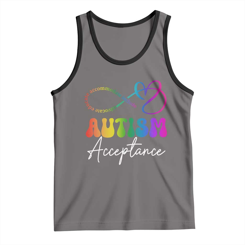 Autism Acceptance Tank Top Advocate Educate Accomodate Include Rainbow Infinity Symbol TS02 Deep Heather Black Print Your Wear