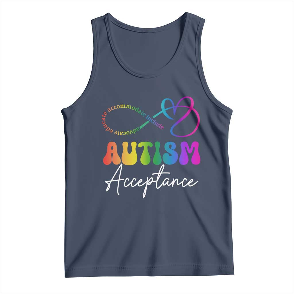 Autism Acceptance Tank Top Advocate Educate Accomodate Include Rainbow Infinity Symbol TS02 Navy Print Your Wear