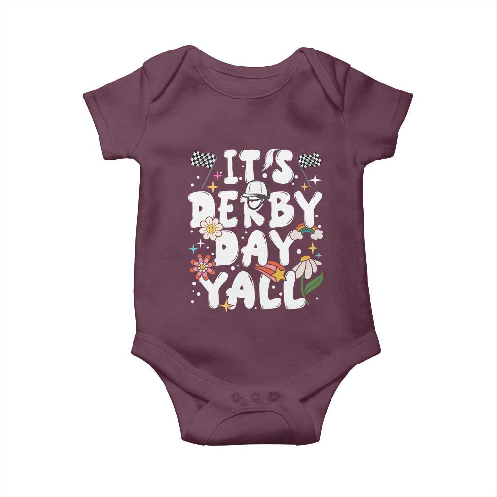 It's Derby Day Y'All Baby Onesie Retro Groovy KY Horse Racing TS02 Maroon Print Your Wear