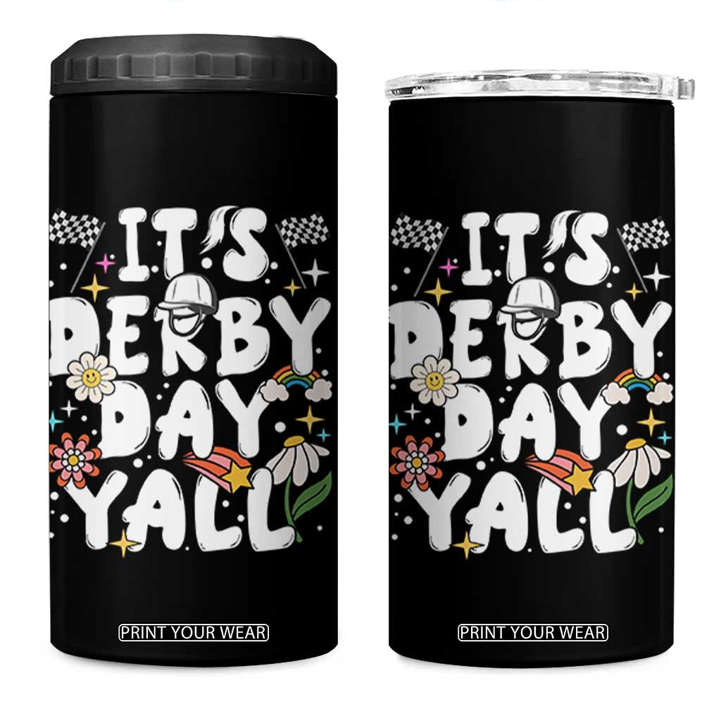 It's Derby Day Y'All 4 in 1 Can Cooler Tumbler Retro Groovy KY Horse Racing TS02 One Size: 16 oz Black Print Your Wear