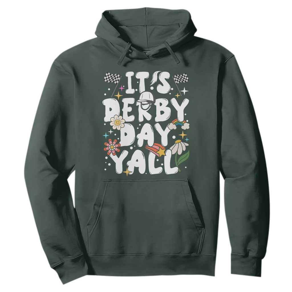 It's Derby Day Y'All Hoodie Retro Groovy KY Horse Racing TS02 Dark Forest Green Print Your Wear
