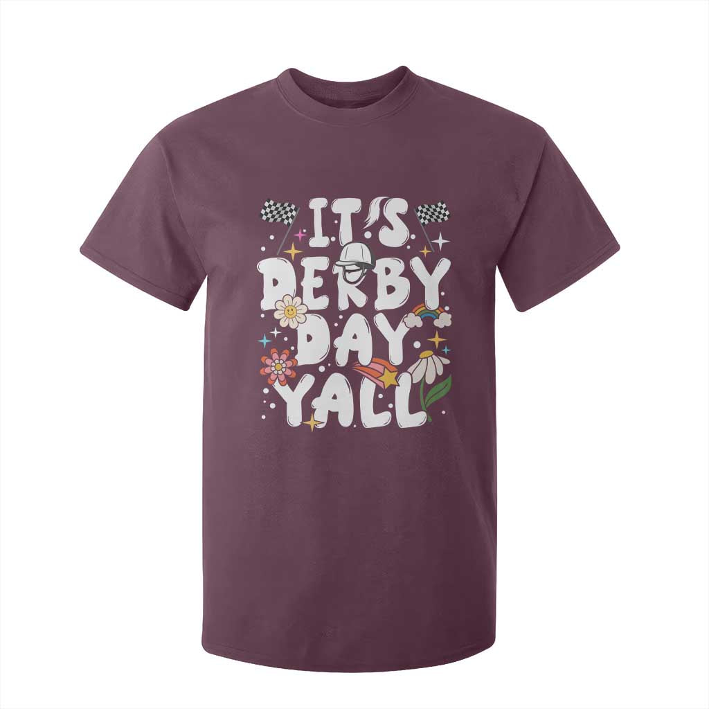 It's Derby Day Y'All T Shirt For Kid Retro Groovy KY Horse Racing TS02 Maroon Print Your Wear