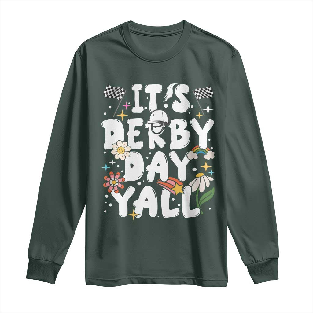 It's Derby Day Y'All Long Sleeve Shirt Retro Groovy KY Horse Racing TS02 Dark Forest Green Print Your Wear