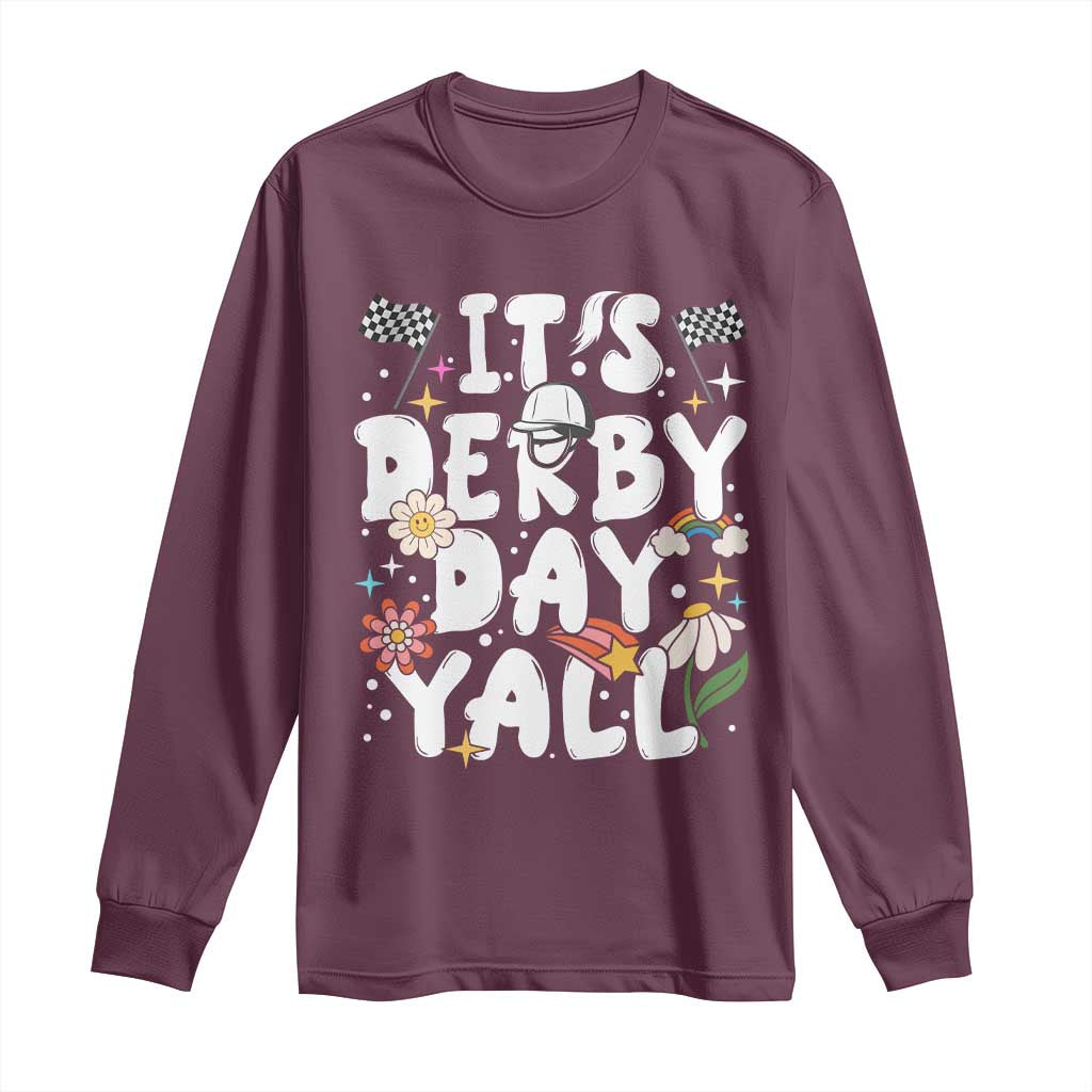 It's Derby Day Y'All Long Sleeve Shirt Retro Groovy KY Horse Racing TS02 Maroon Print Your Wear