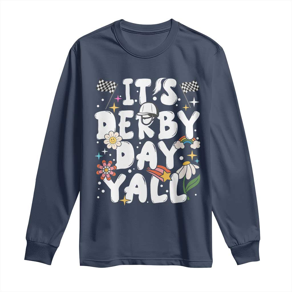 It's Derby Day Y'All Long Sleeve Shirt Retro Groovy KY Horse Racing TS02 Navy Print Your Wear